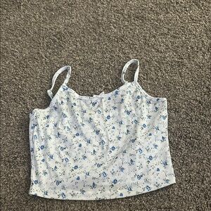 SHEIN White and Blue Fitted Crop Camisole